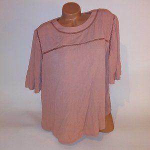 Ava & Viv Blouse 2X Blush Pink Short Sleeve Solid Mesh Detail Bust 26" Length 23
